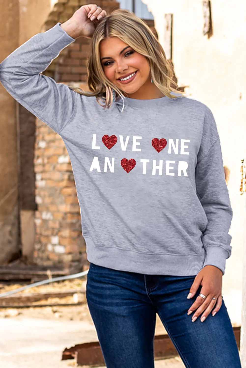 Gray Love One Another Valentine's Day Sweatshirt