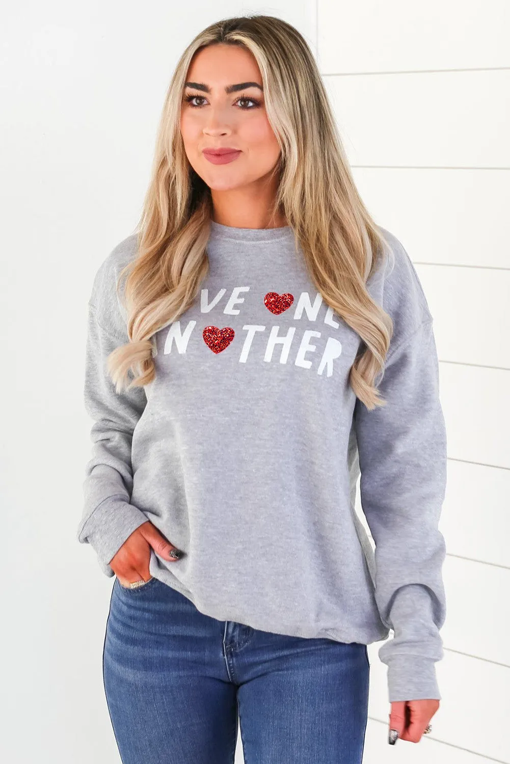 Gray Love One Another Valentine's Day Sweatshirt