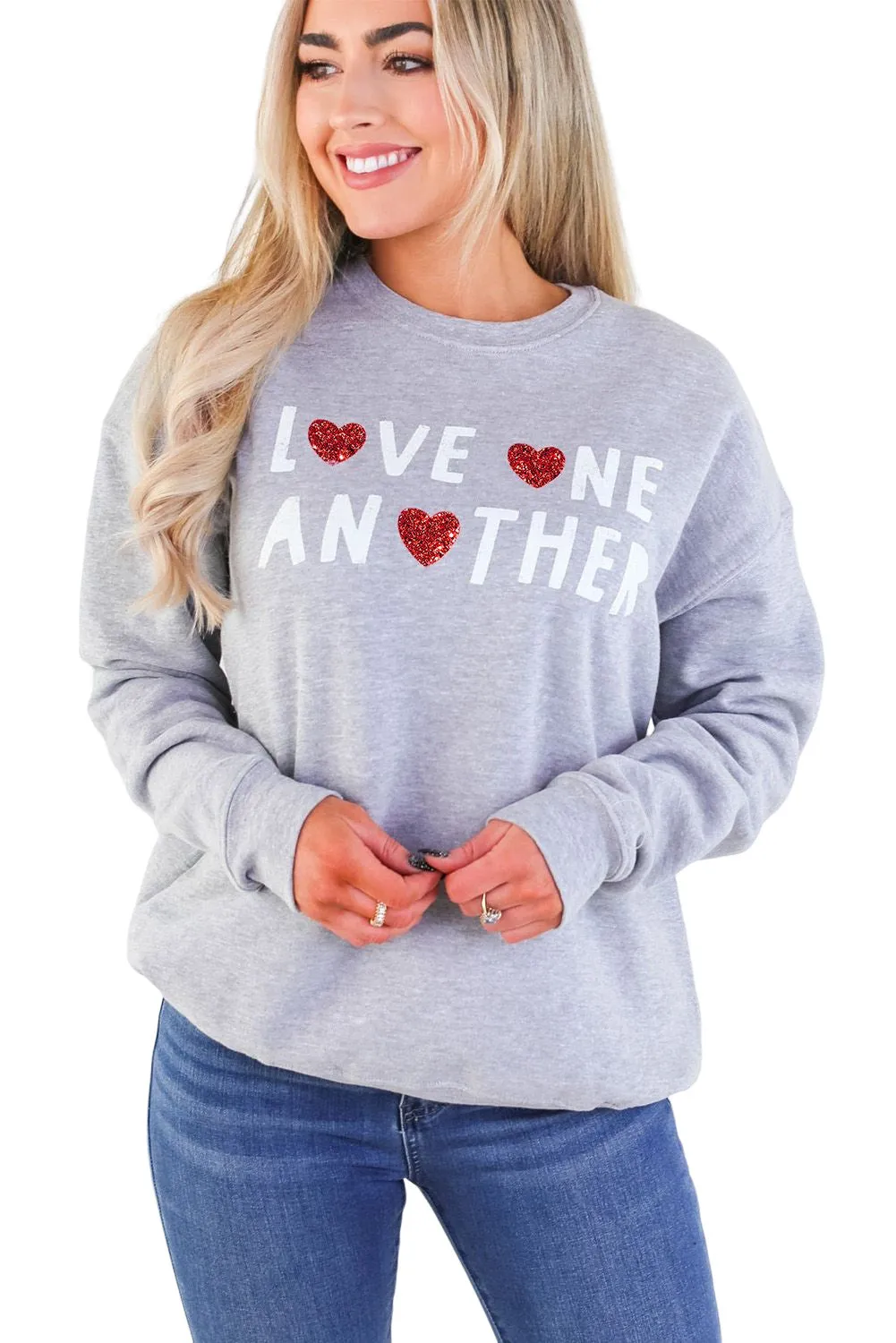 Gray Love One Another Valentine's Day Sweatshirt