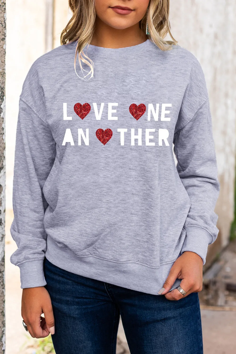 Gray Love One Another Valentine's Day Sweatshirt