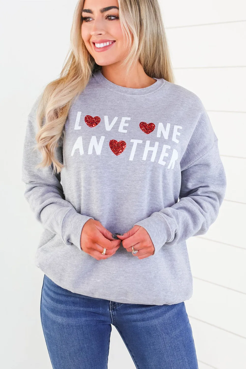 Gray Love One Another Valentine's Day Sweatshirt