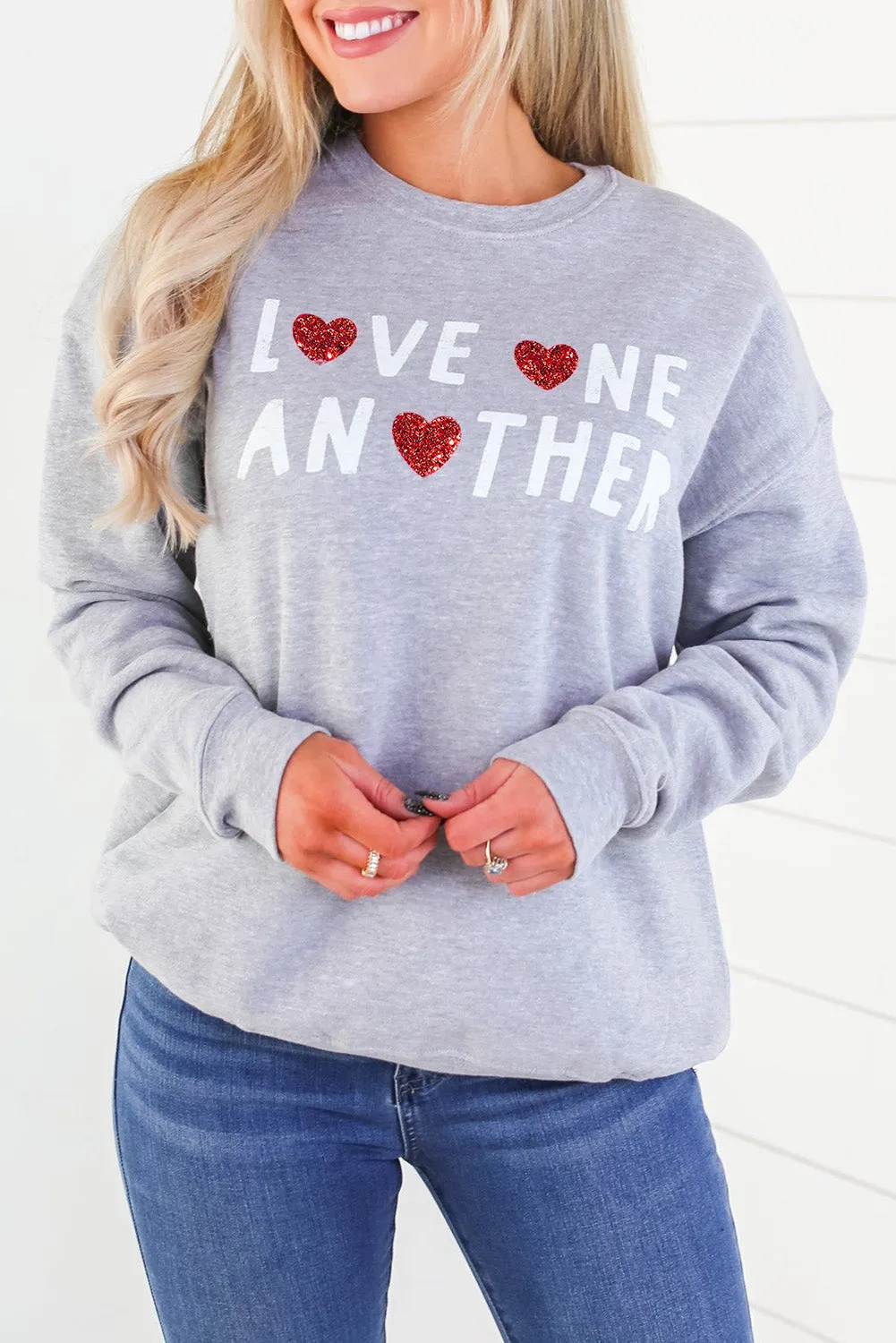 Gray Love One Another Valentine's Day Sweatshirt