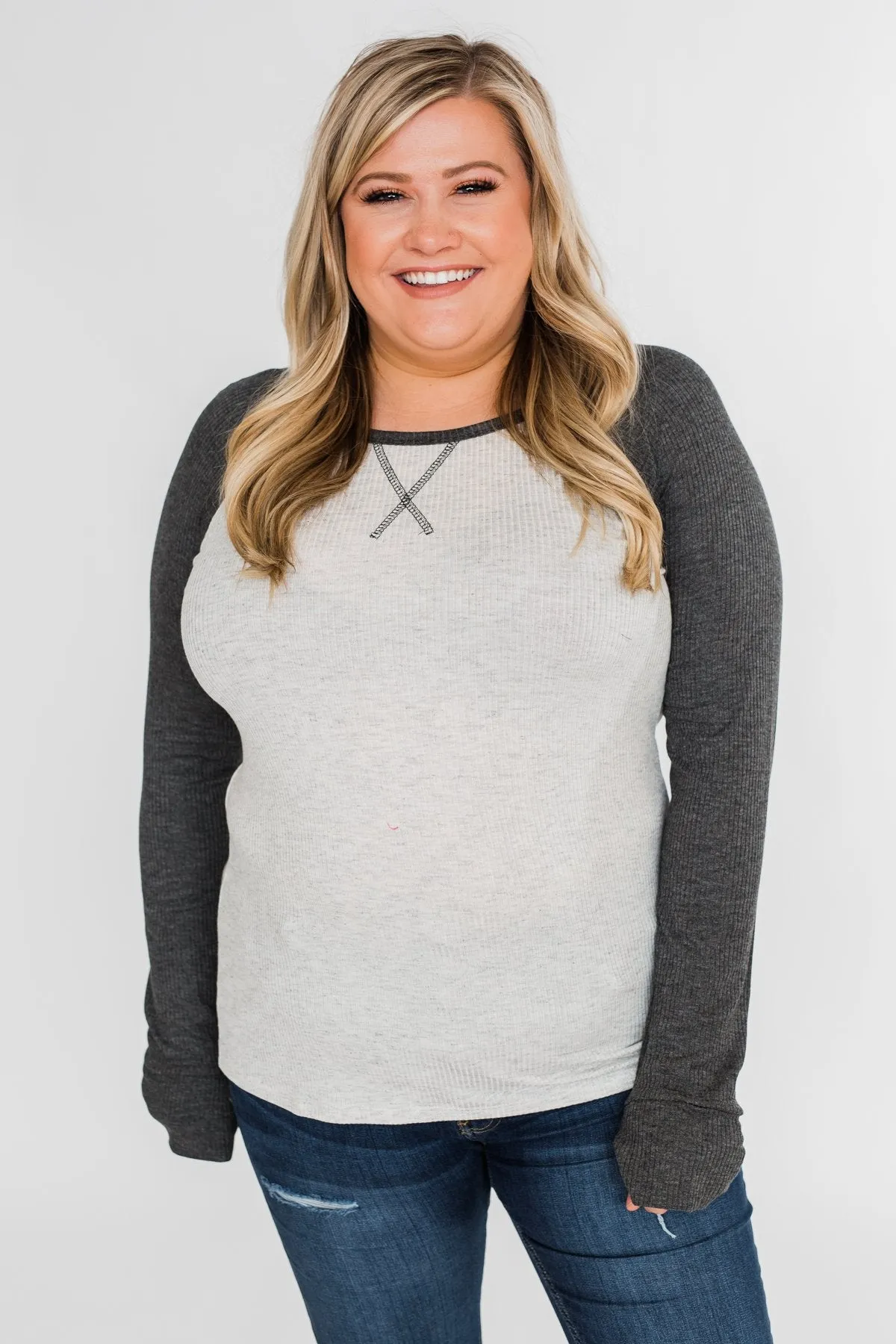 Greetings to You  Ribbed Top- Grey