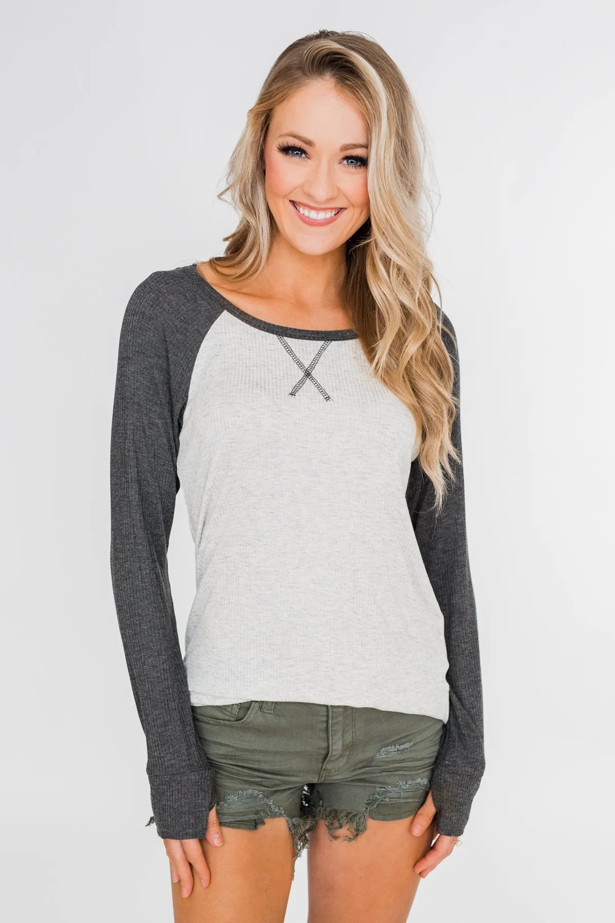 Greetings to You  Ribbed Top- Grey