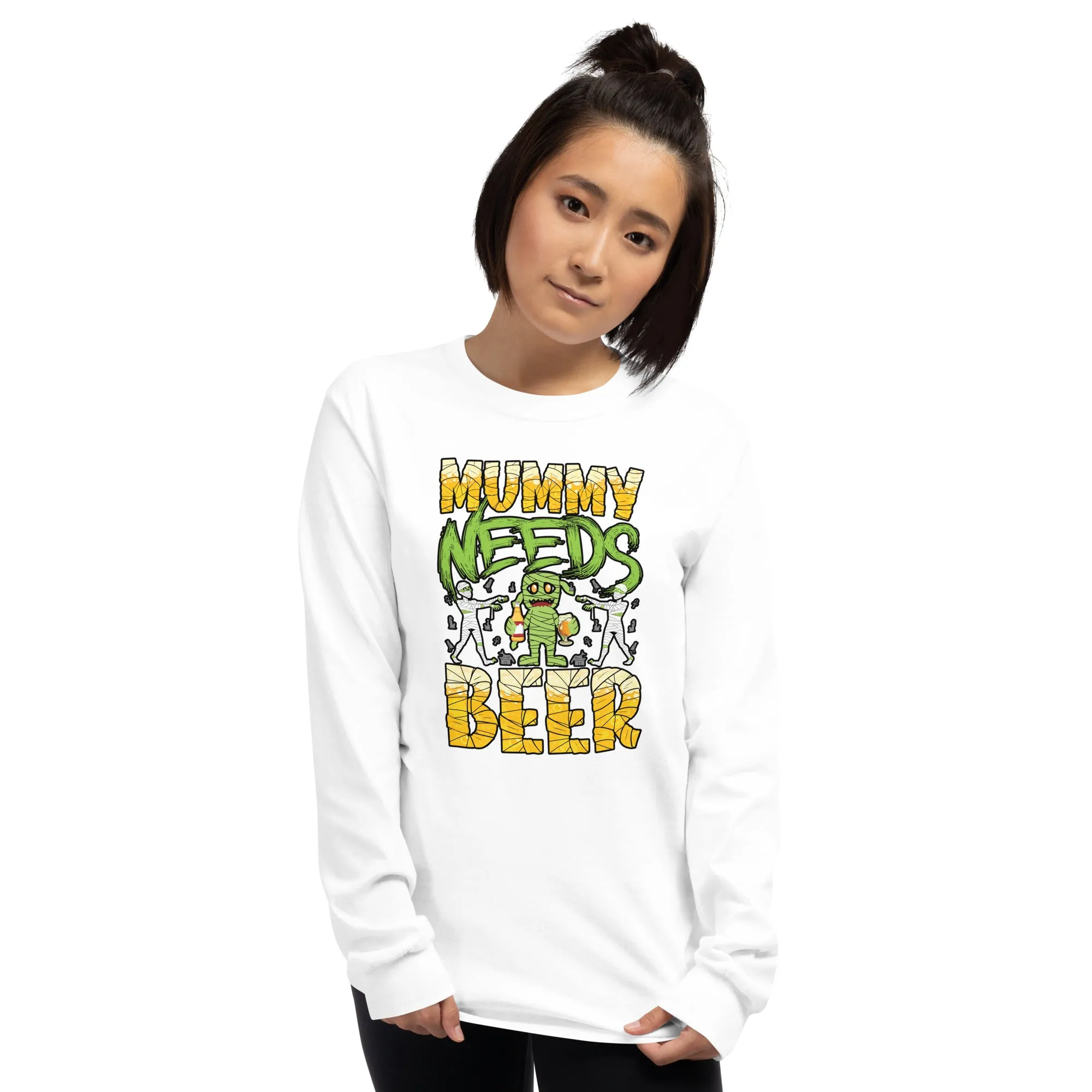 Halloween "Mummy Needs Beer" Ladies Long Sleeve T-shirt