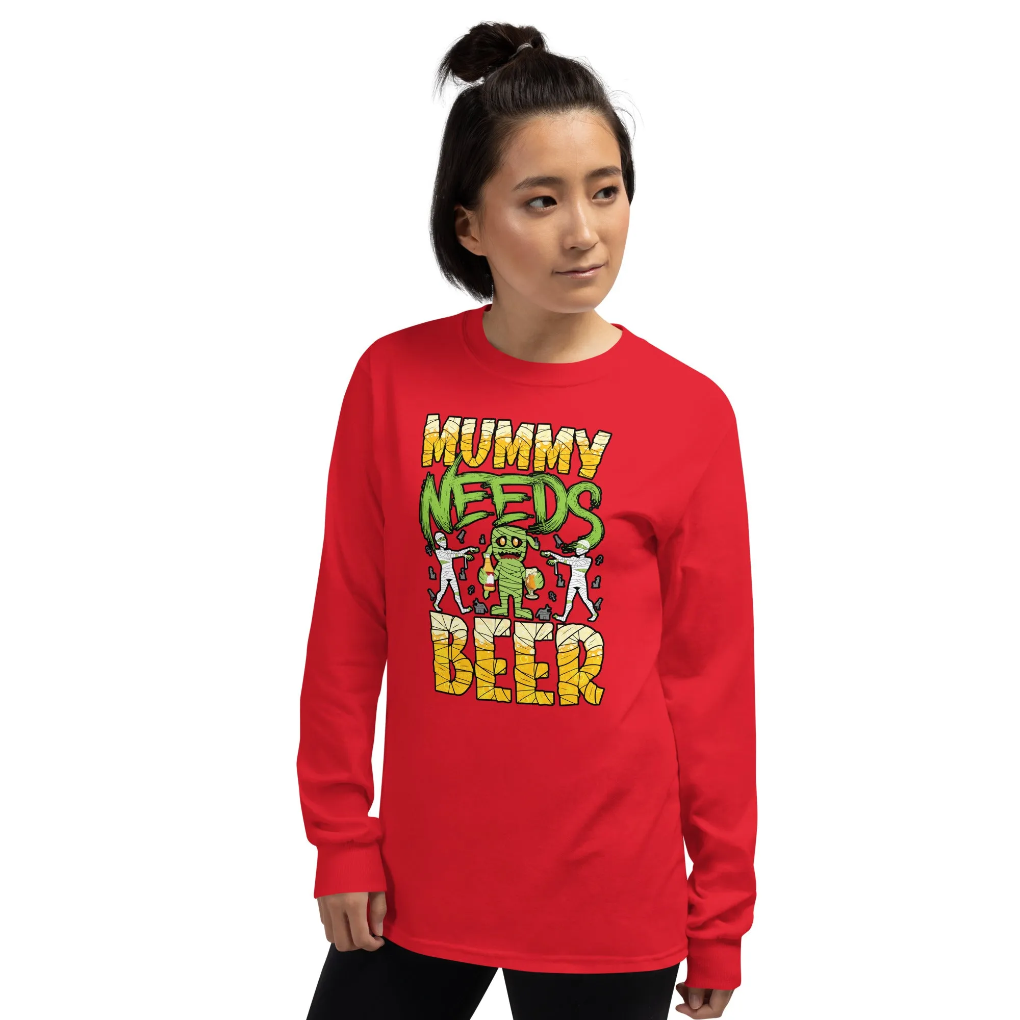Halloween "Mummy Needs Beer" Ladies Long Sleeve T-shirt