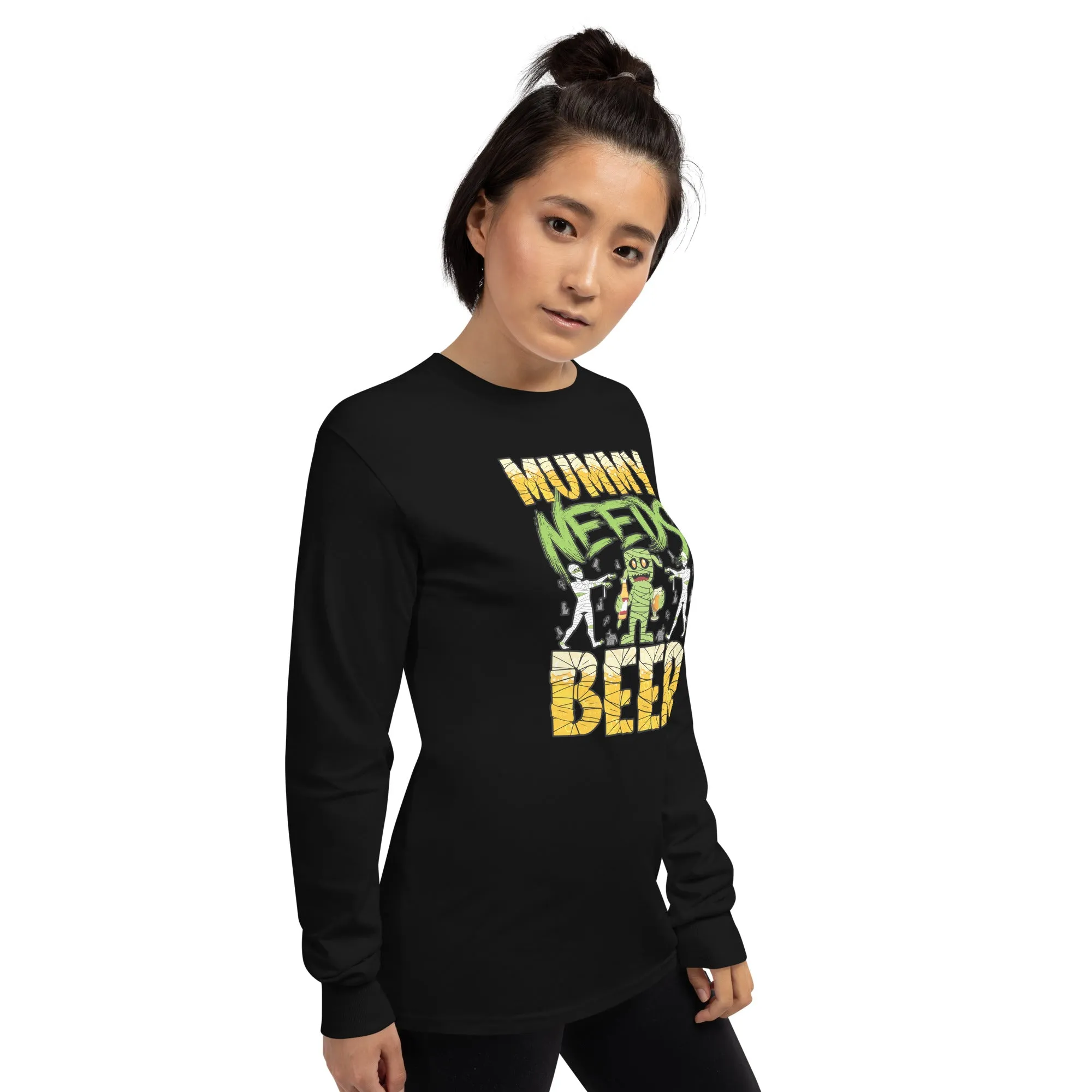 Halloween "Mummy Needs Beer" Ladies Long Sleeve T-shirt