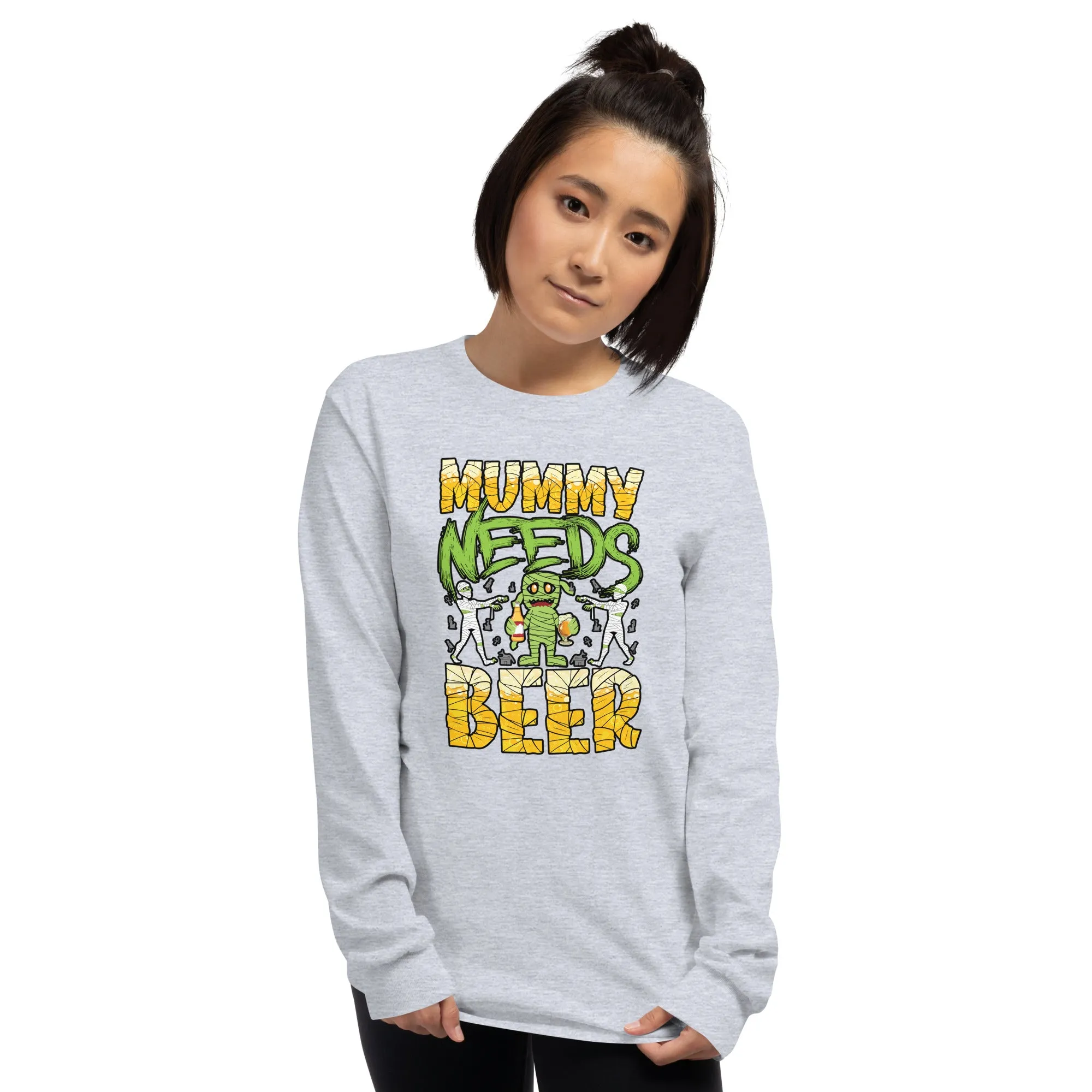 Halloween "Mummy Needs Beer" Ladies Long Sleeve T-shirt