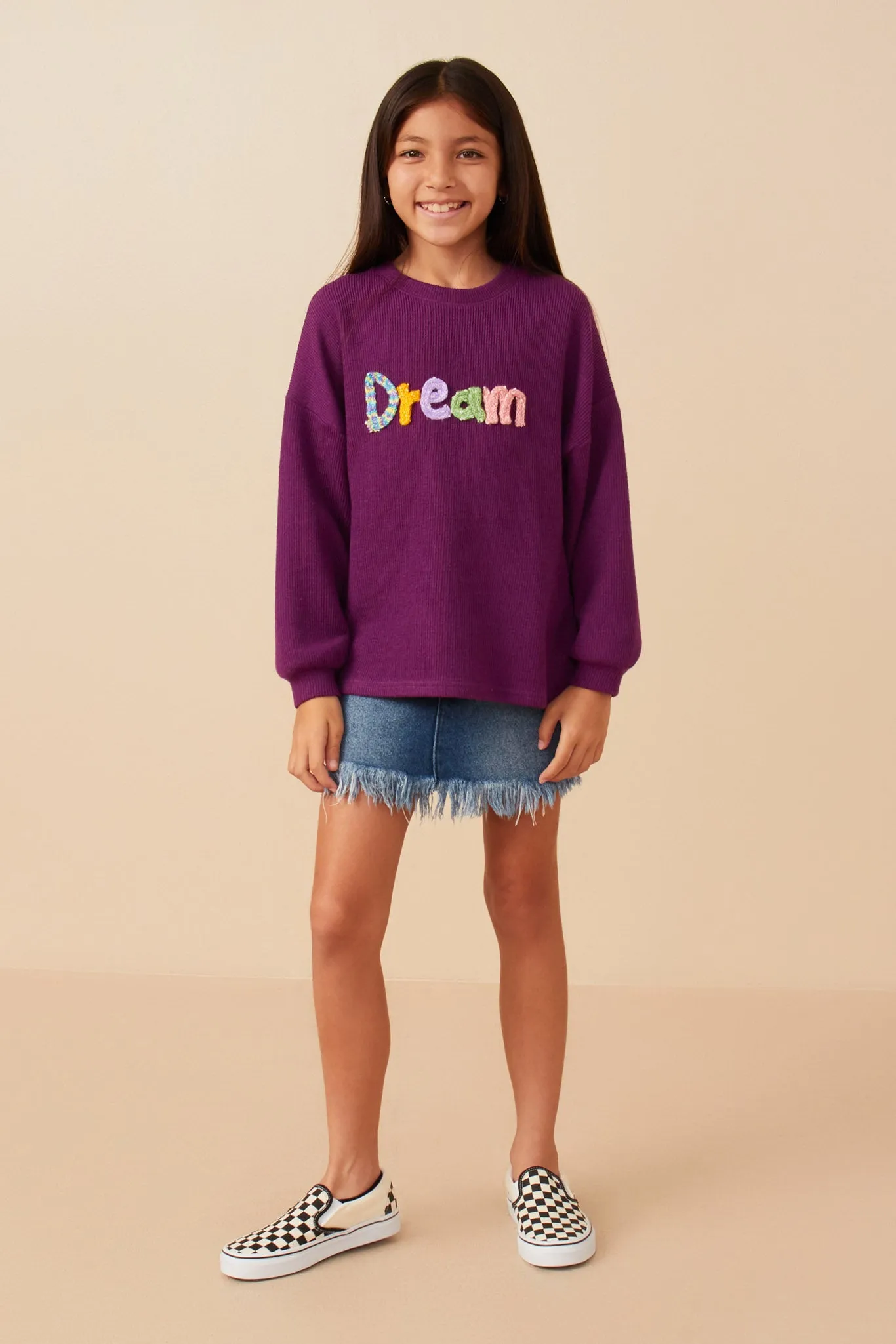 Handknit Pop Up Dream Verbiage Ribbed Knit Top