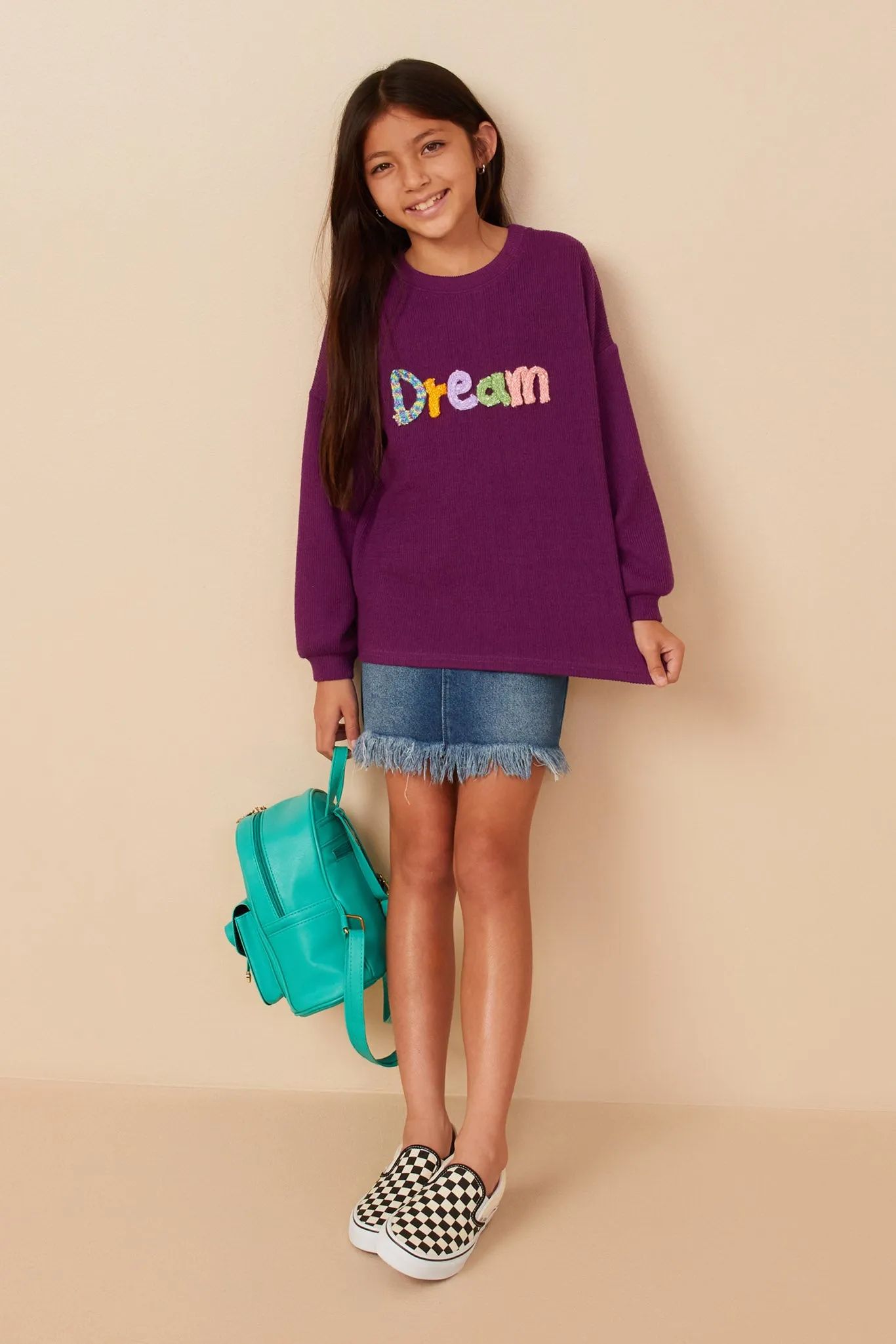 Handknit Pop Up Dream Verbiage Ribbed Knit Top