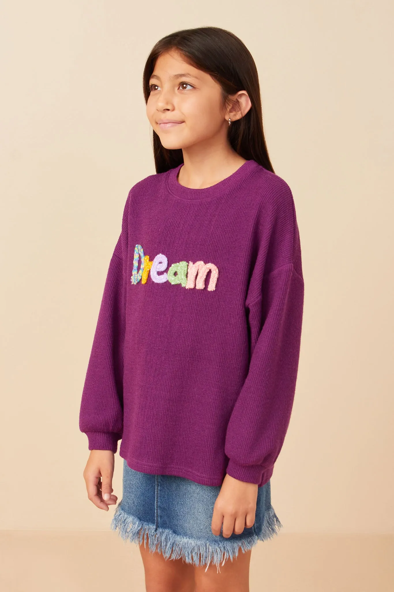 Handknit Pop Up Dream Verbiage Ribbed Knit Top