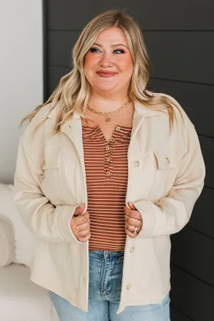 Headed To Town Ribbed Shirt Jacket- Oatmeal