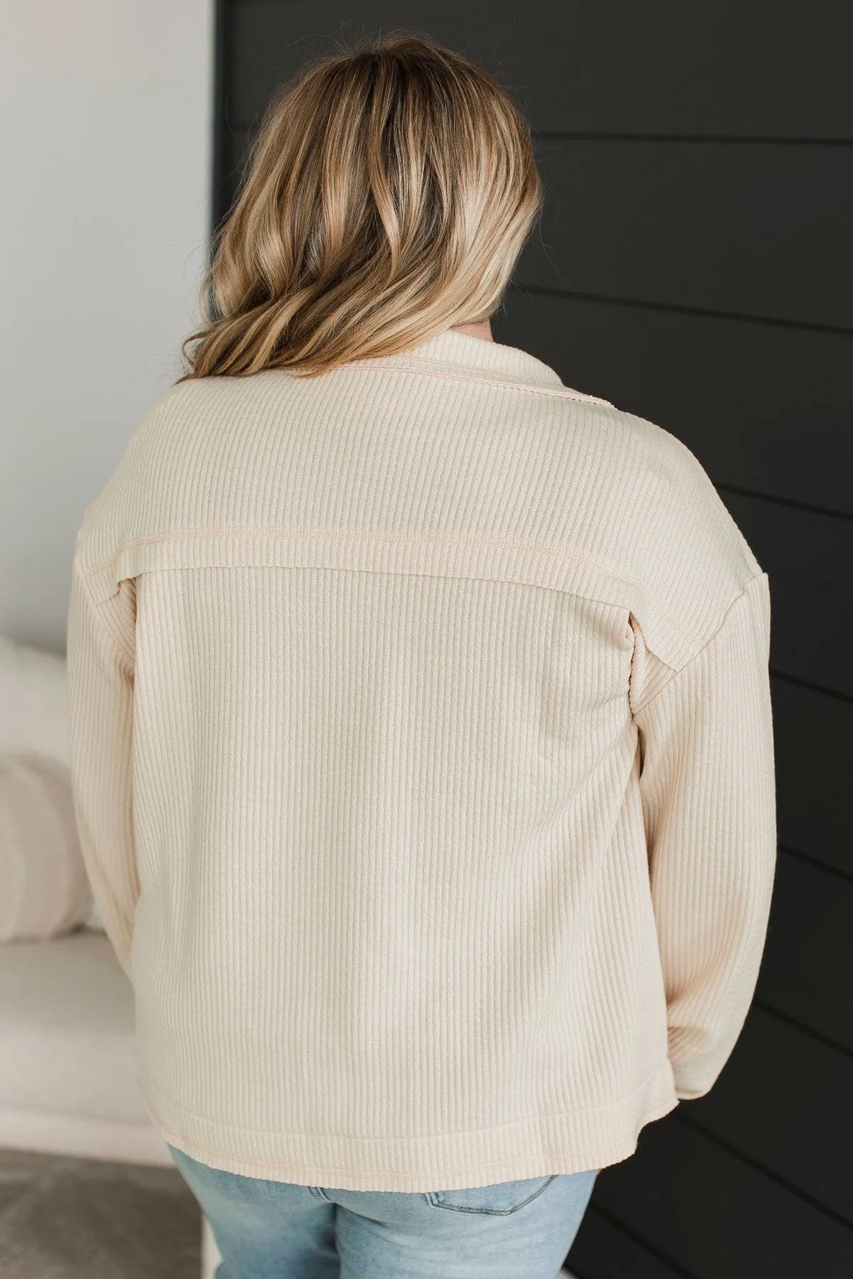 Headed To Town Ribbed Shirt Jacket- Oatmeal