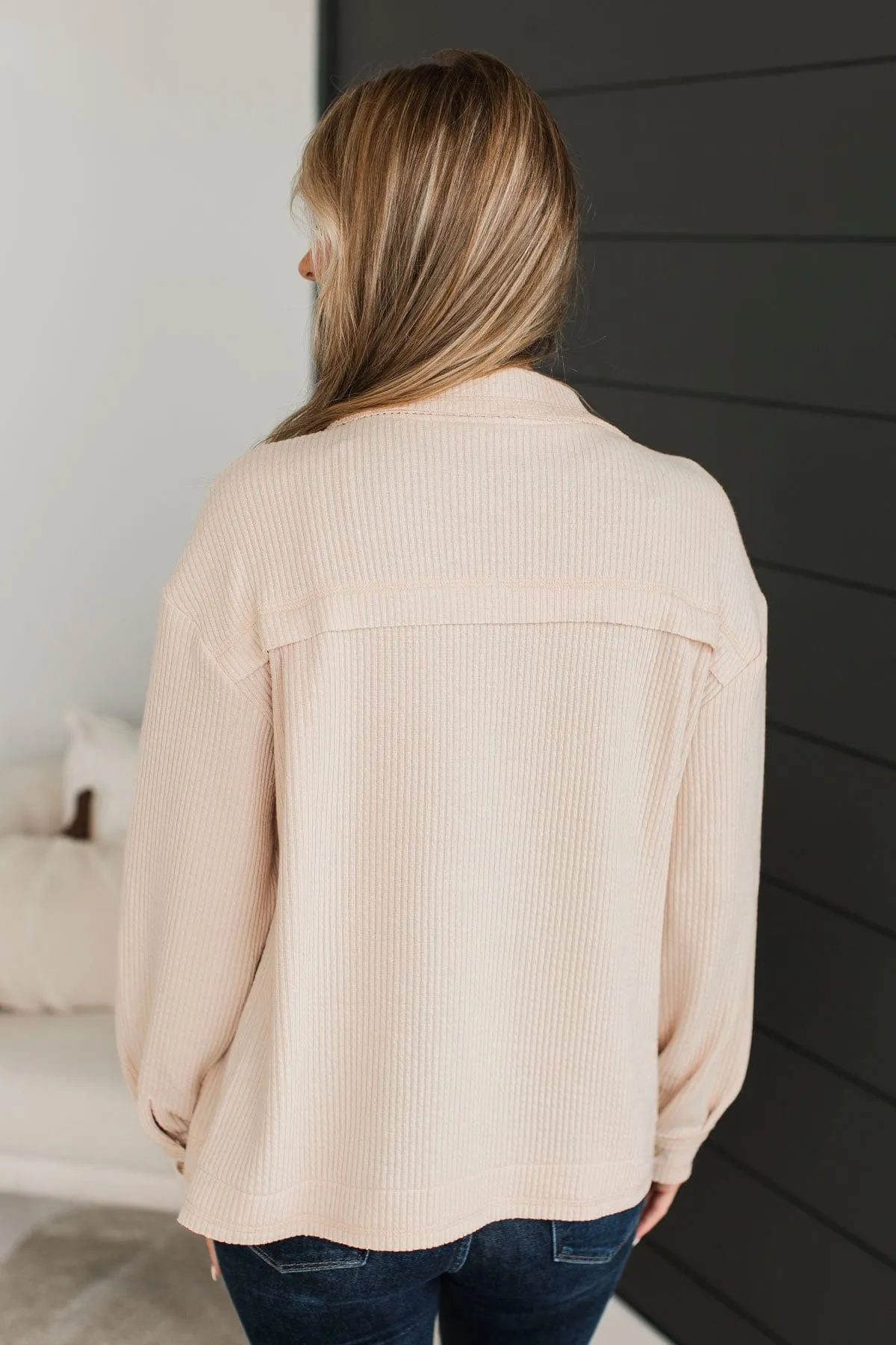 Headed To Town Ribbed Shirt Jacket- Oatmeal