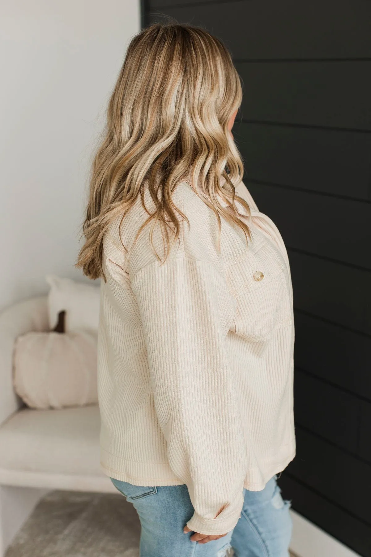 Headed To Town Ribbed Shirt Jacket- Oatmeal