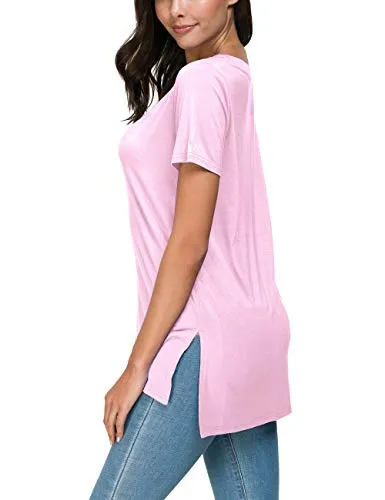 Herou Women Lightweight Undershirt Breatheable Simple Side Split Sport T Shirt Pink M