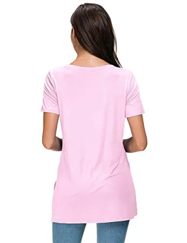 Herou Women Lightweight Undershirt Breatheable Simple Side Split Sport T Shirt Pink M