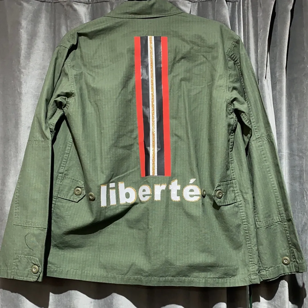 Hip Chik Couture Army Green Jacket with Writing On the Back