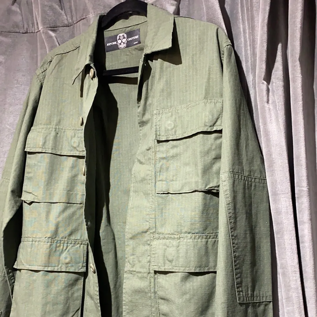 Hip Chik Couture Army Green Jacket with Writing On the Back