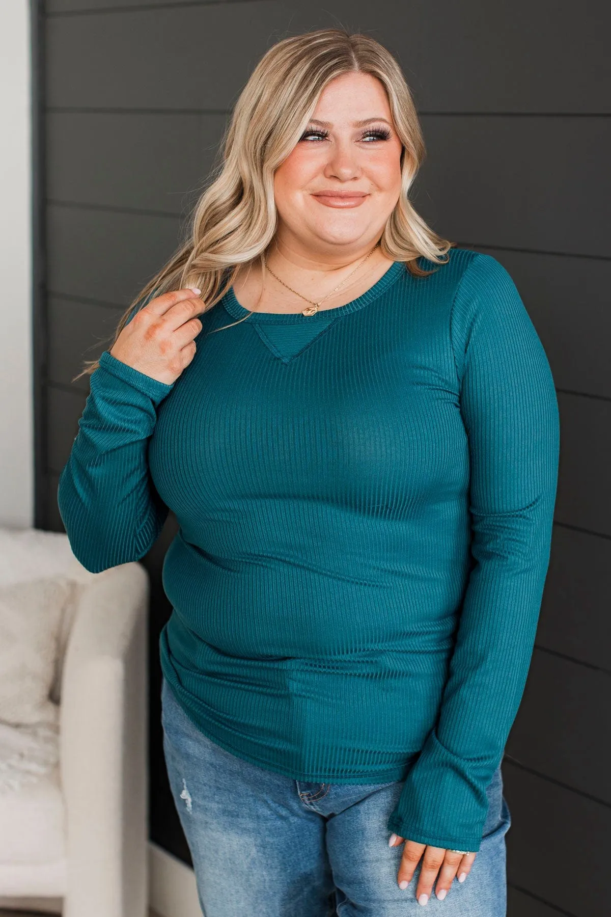 Hold Me Near Ribbed Knit Top- Teal