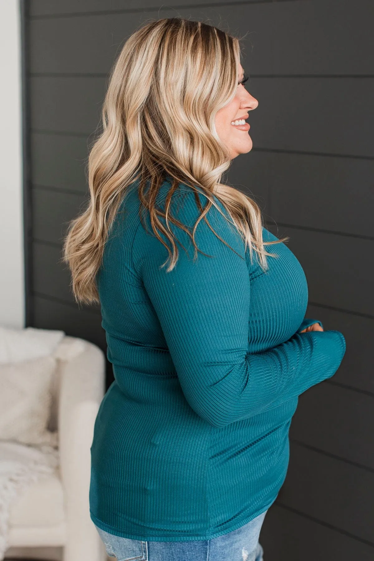 Hold Me Near Ribbed Knit Top- Teal