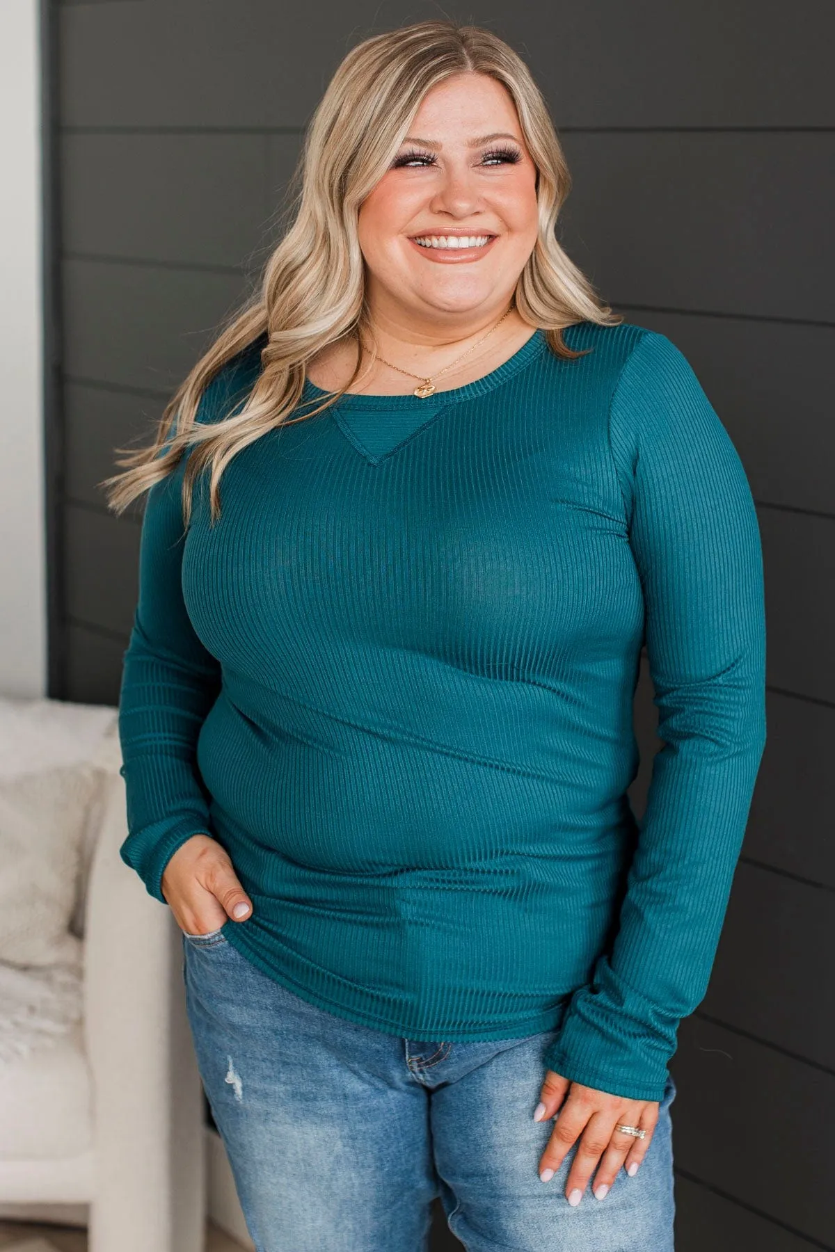 Hold Me Near Ribbed Knit Top- Teal