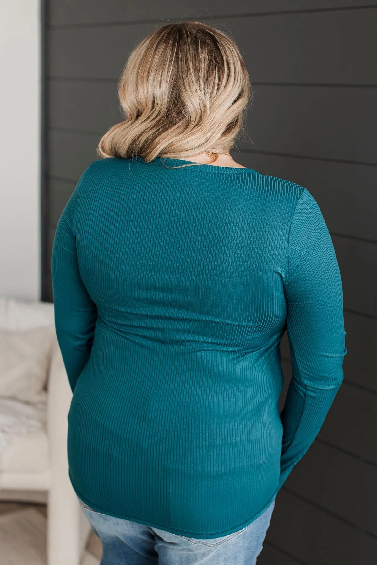 Hold Me Near Ribbed Knit Top- Teal