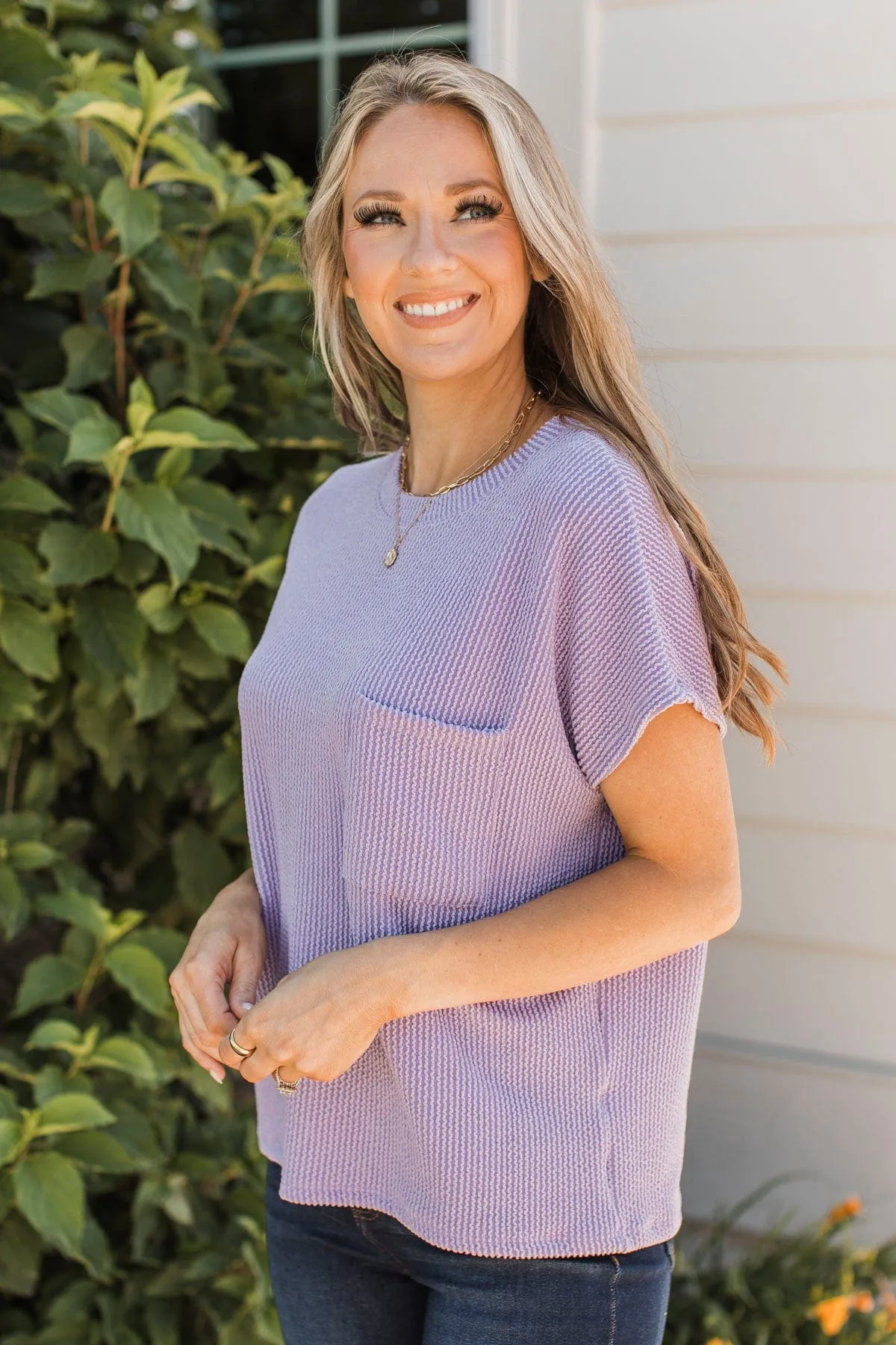 Important To Me Ribbed Pocket Top- Lavender