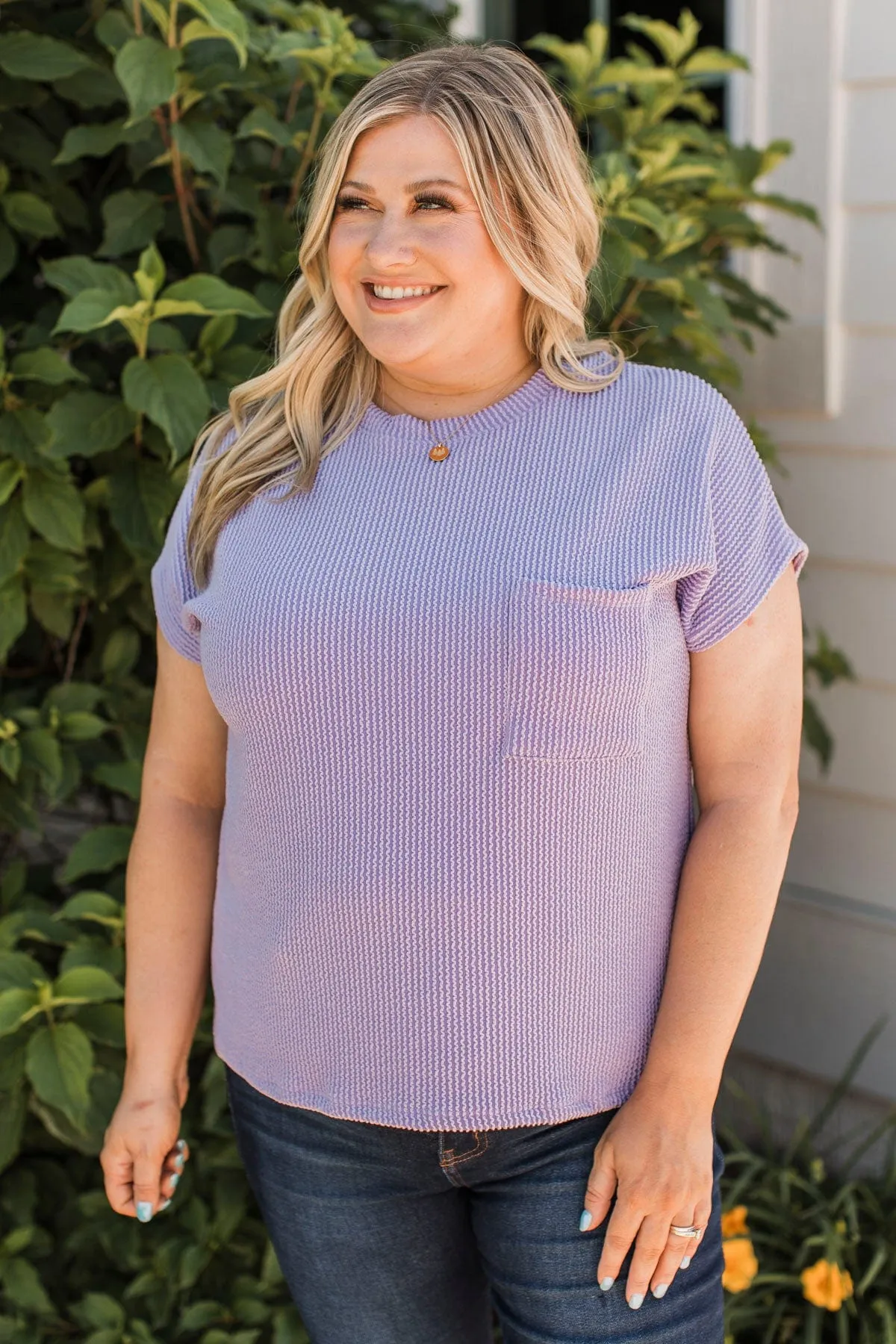 Important To Me Ribbed Pocket Top- Lavender