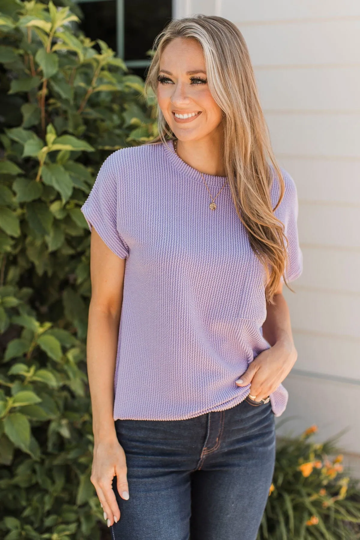 Important To Me Ribbed Pocket Top- Lavender