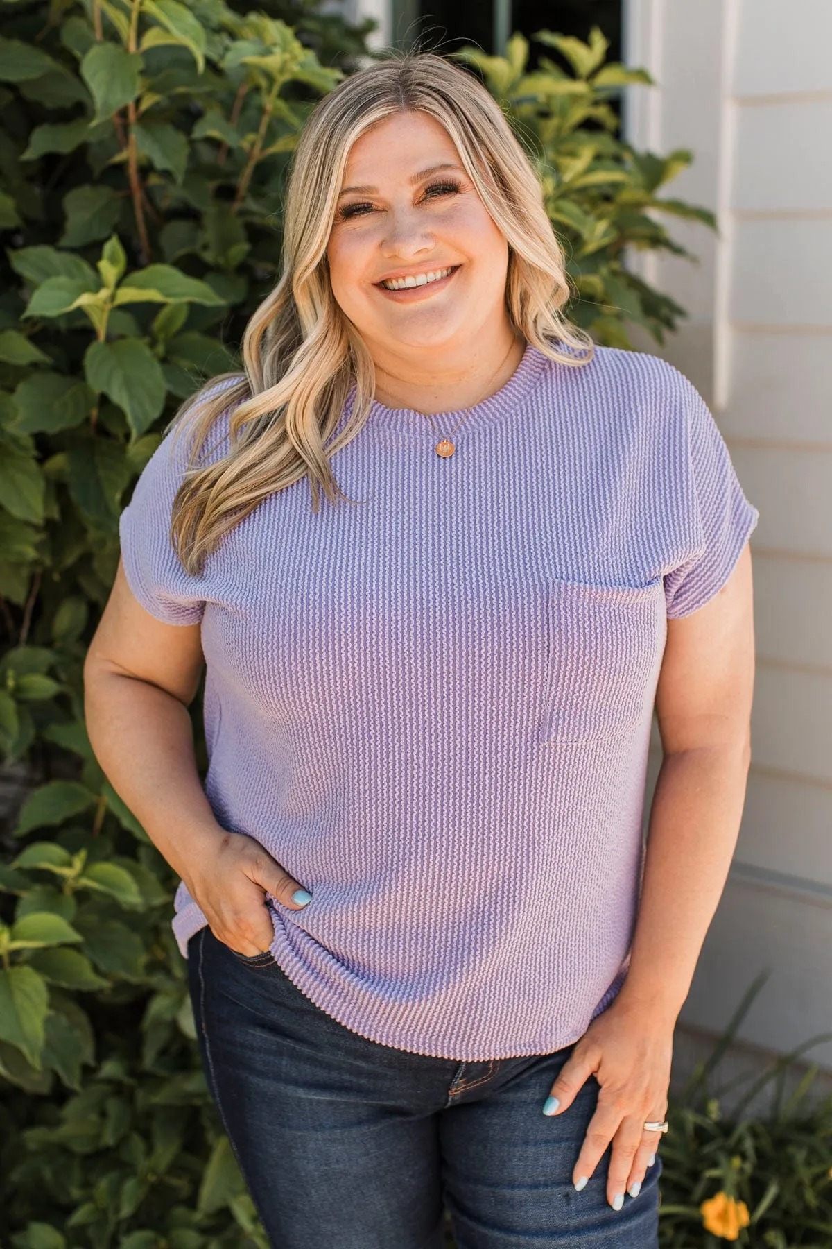 Important To Me Ribbed Pocket Top- Lavender