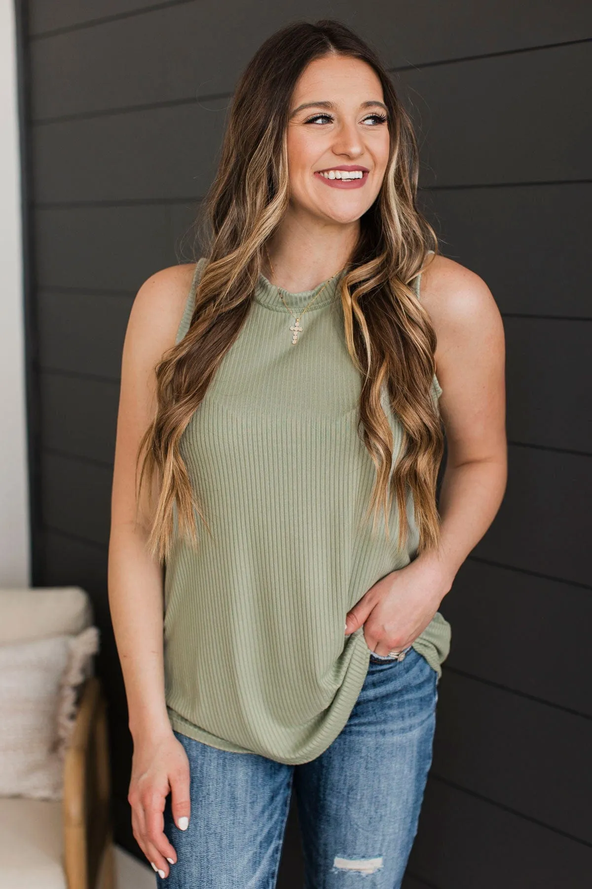 Impressive Endeavors Ribbed Tank Top- Sage