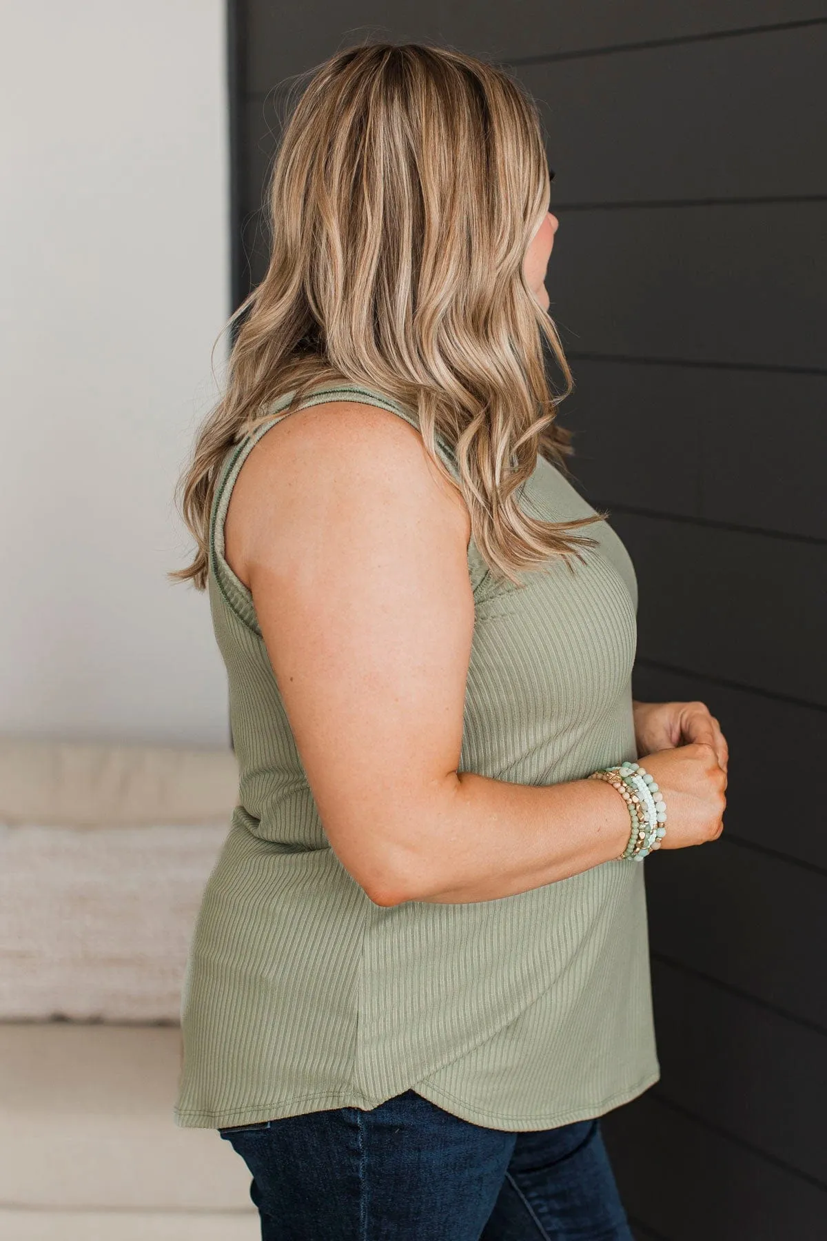 Impressive Endeavors Ribbed Tank Top- Sage