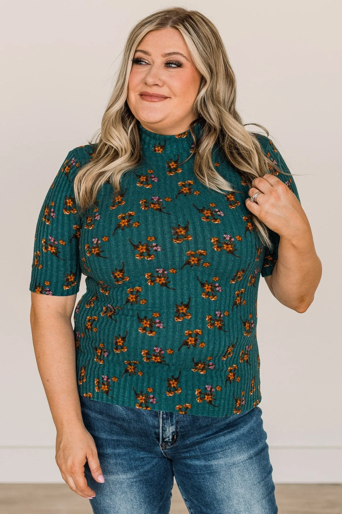 In Full Bloom Floral Knit Top- Teal