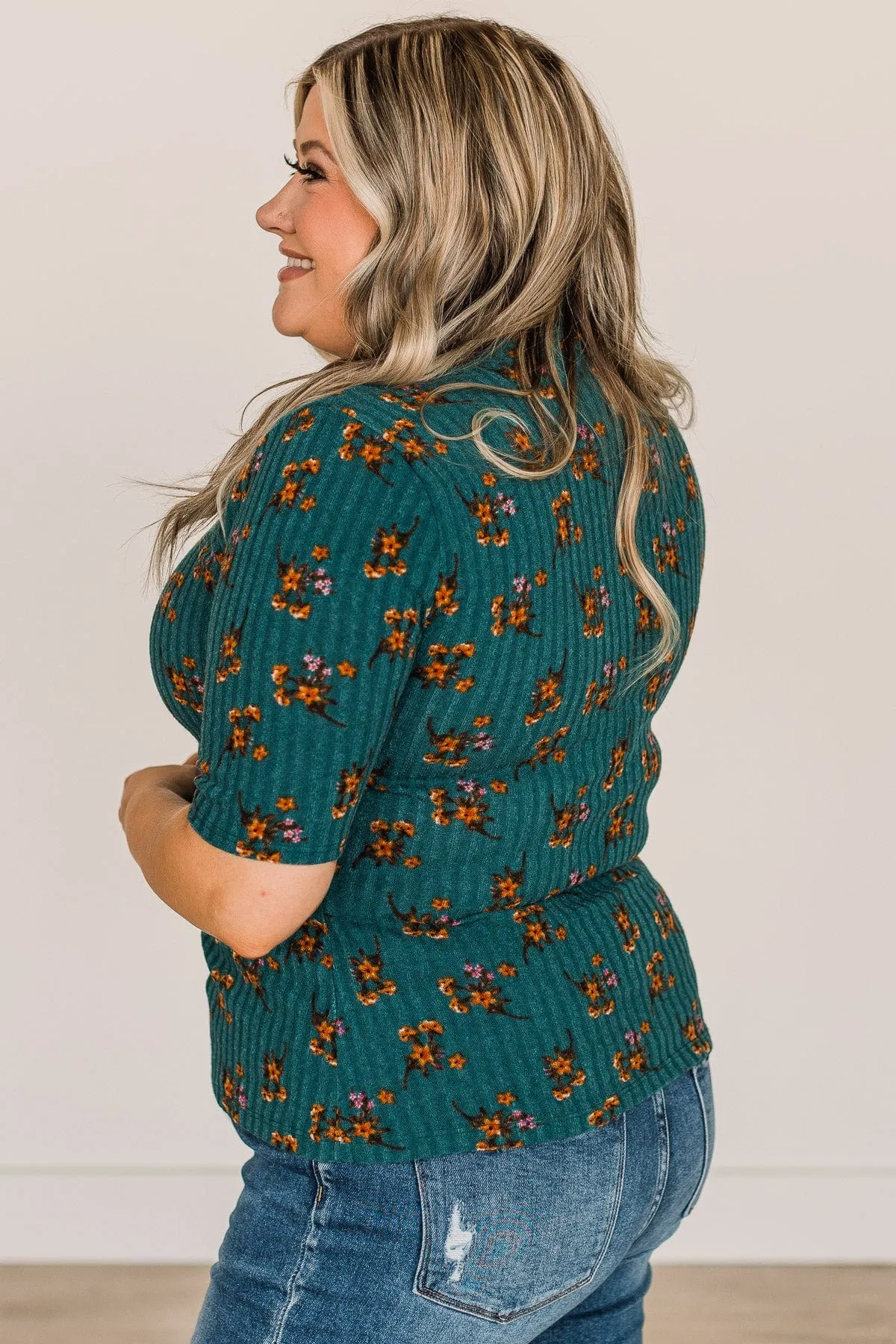 In Full Bloom Floral Knit Top- Teal