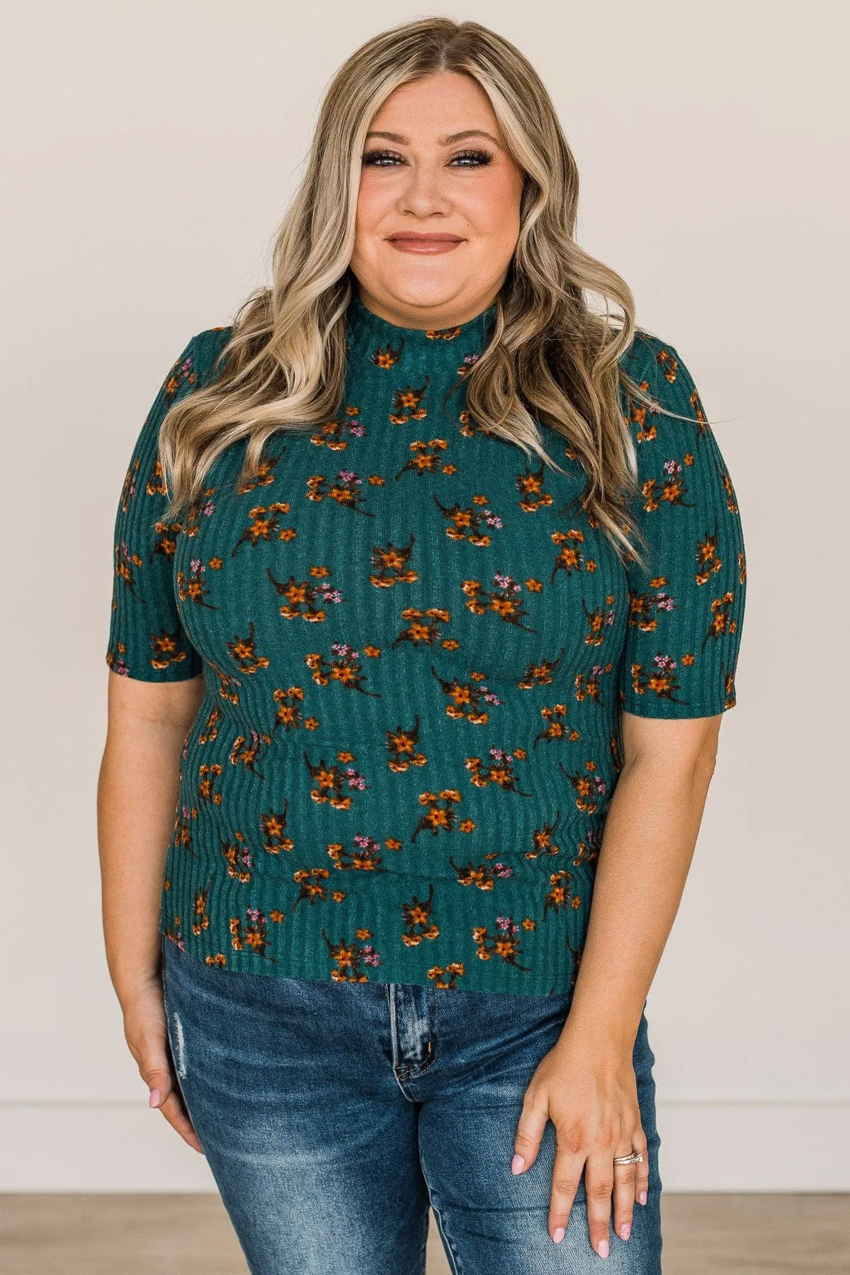 In Full Bloom Floral Knit Top- Teal