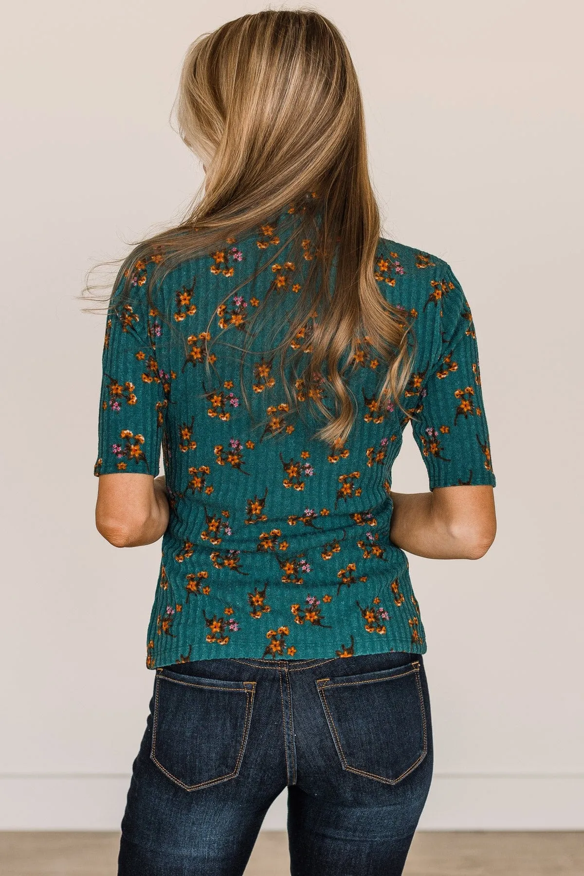 In Full Bloom Floral Knit Top- Teal