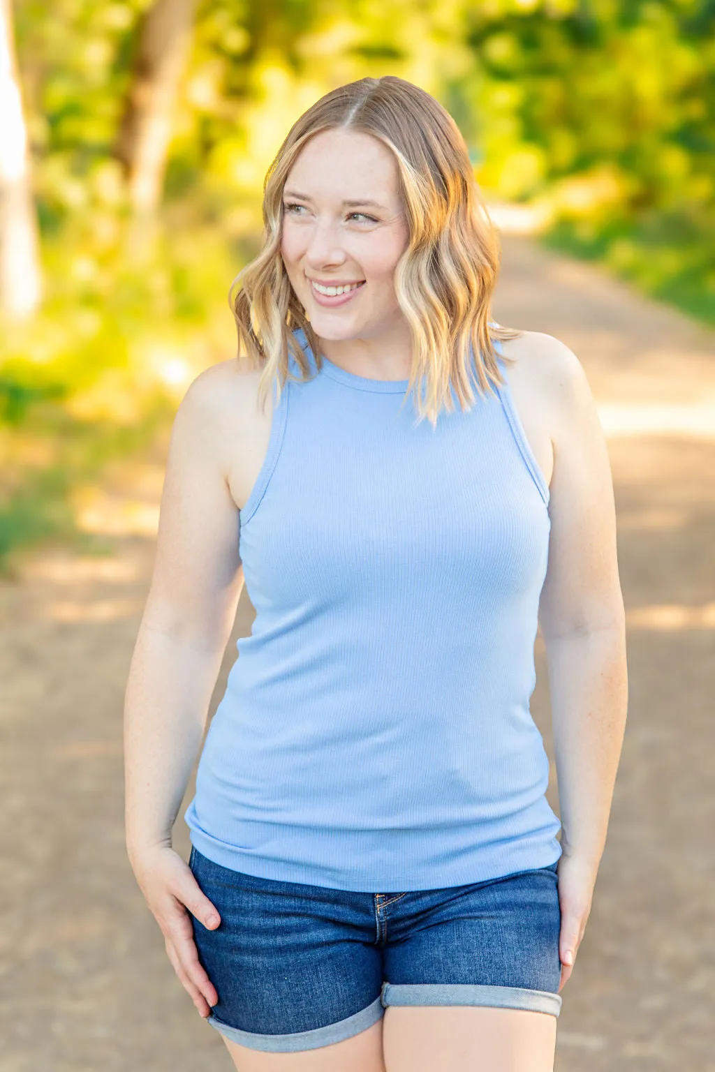 IN STOCK Tara Ribbed Tank - Light Blue