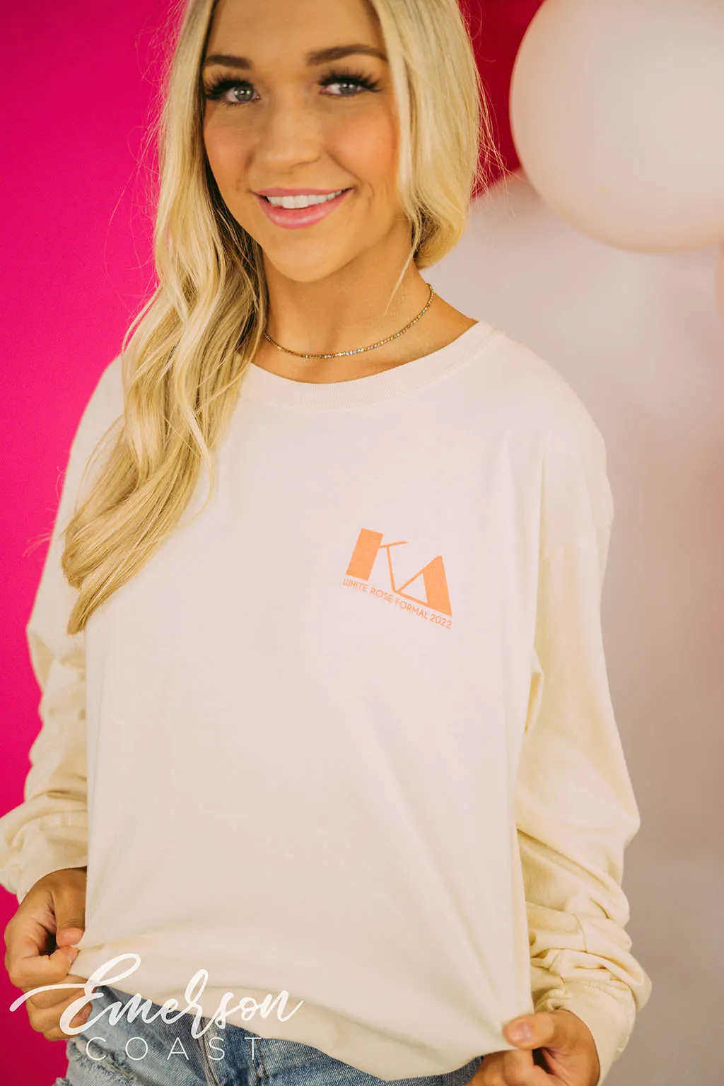 Kappa Delta White Rose Formal Long Sleeve Tee