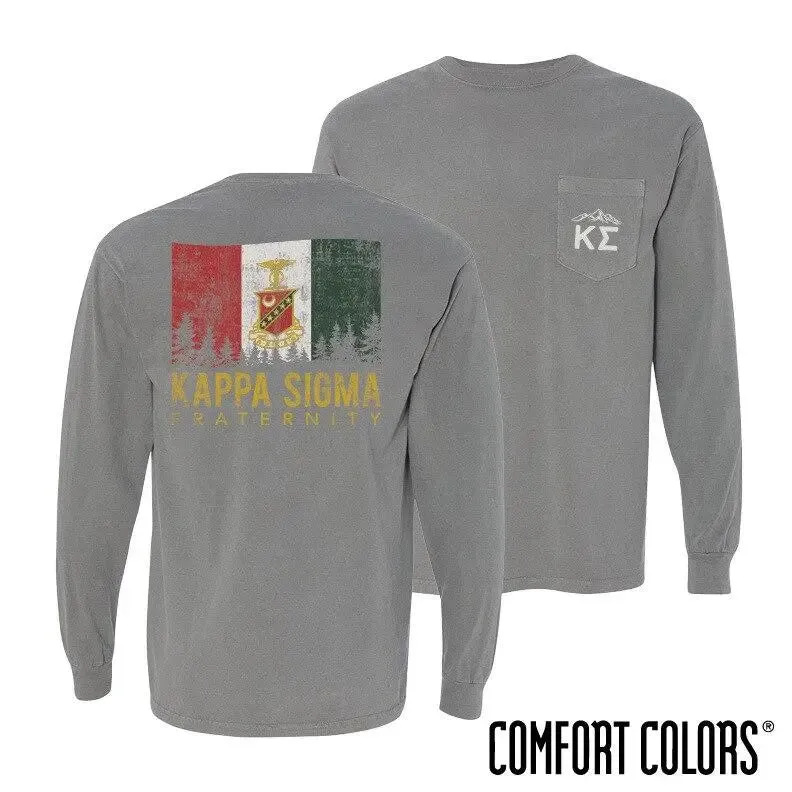 Kappa Sig Gray Flag Long Sleeve Pocket Tee