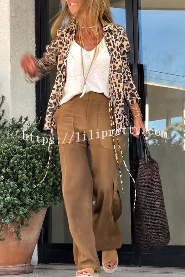 Kara Mid-rise Back  Elastic Waist Pocketed Wide Leg Cargo Pants