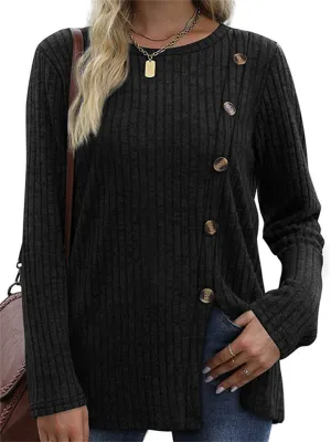 Ladies Chic Button Front Split Long Sleeve Knitted Shirts