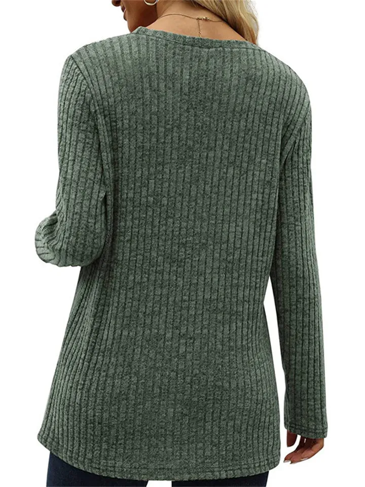 Ladies Chic Button Front Split Long Sleeve Knitted Shirts