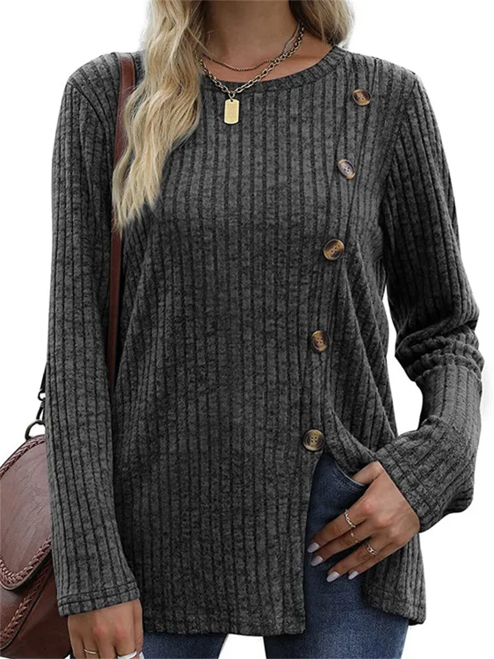 Ladies Chic Button Front Split Long Sleeve Knitted Shirts
