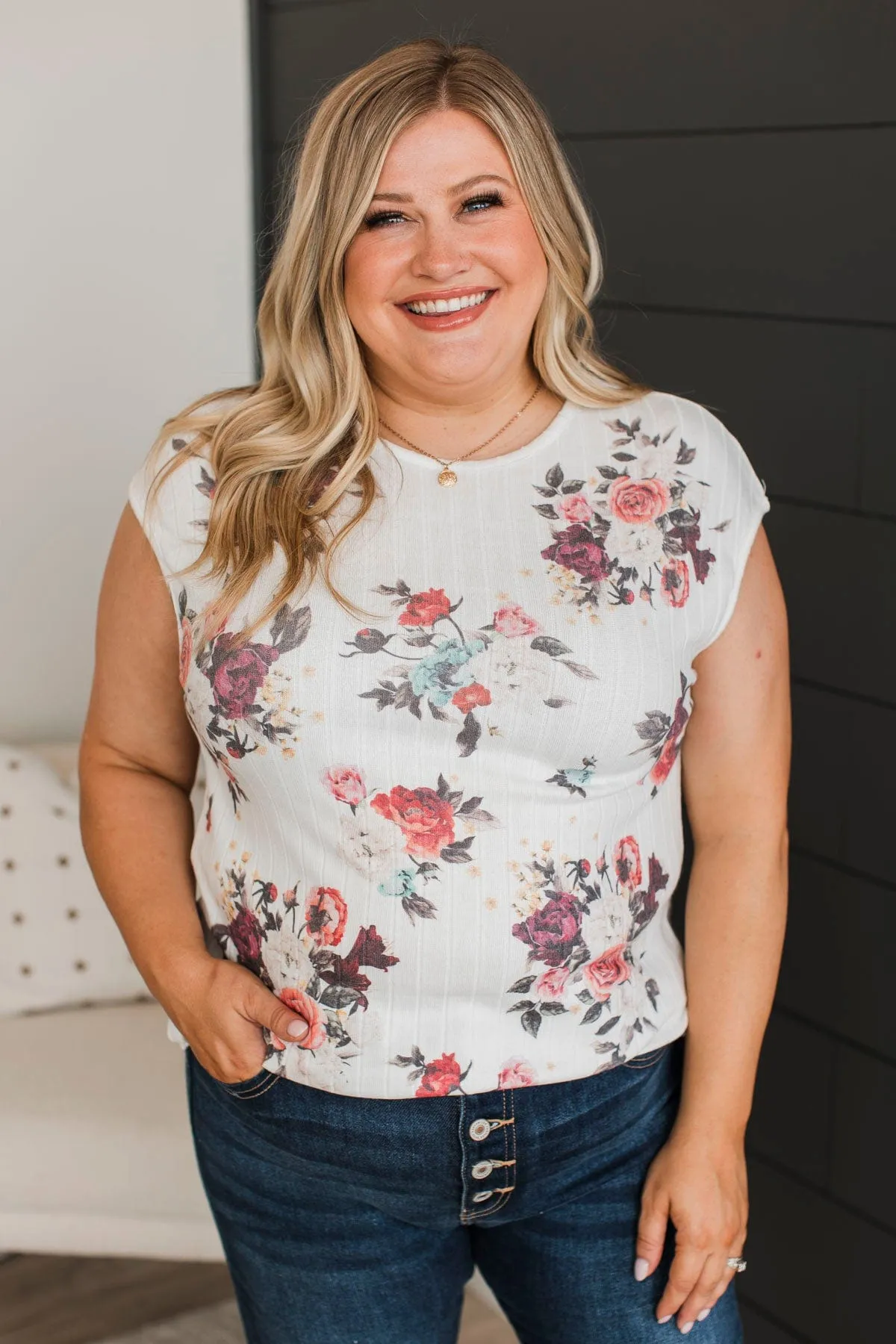 Lasting Laughter Floral Top- Ivory