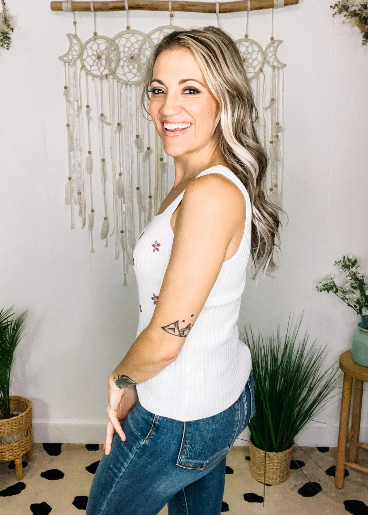 Lavender Floral Ribbed Tank