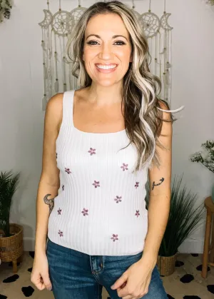 Lavender Floral Ribbed Tank