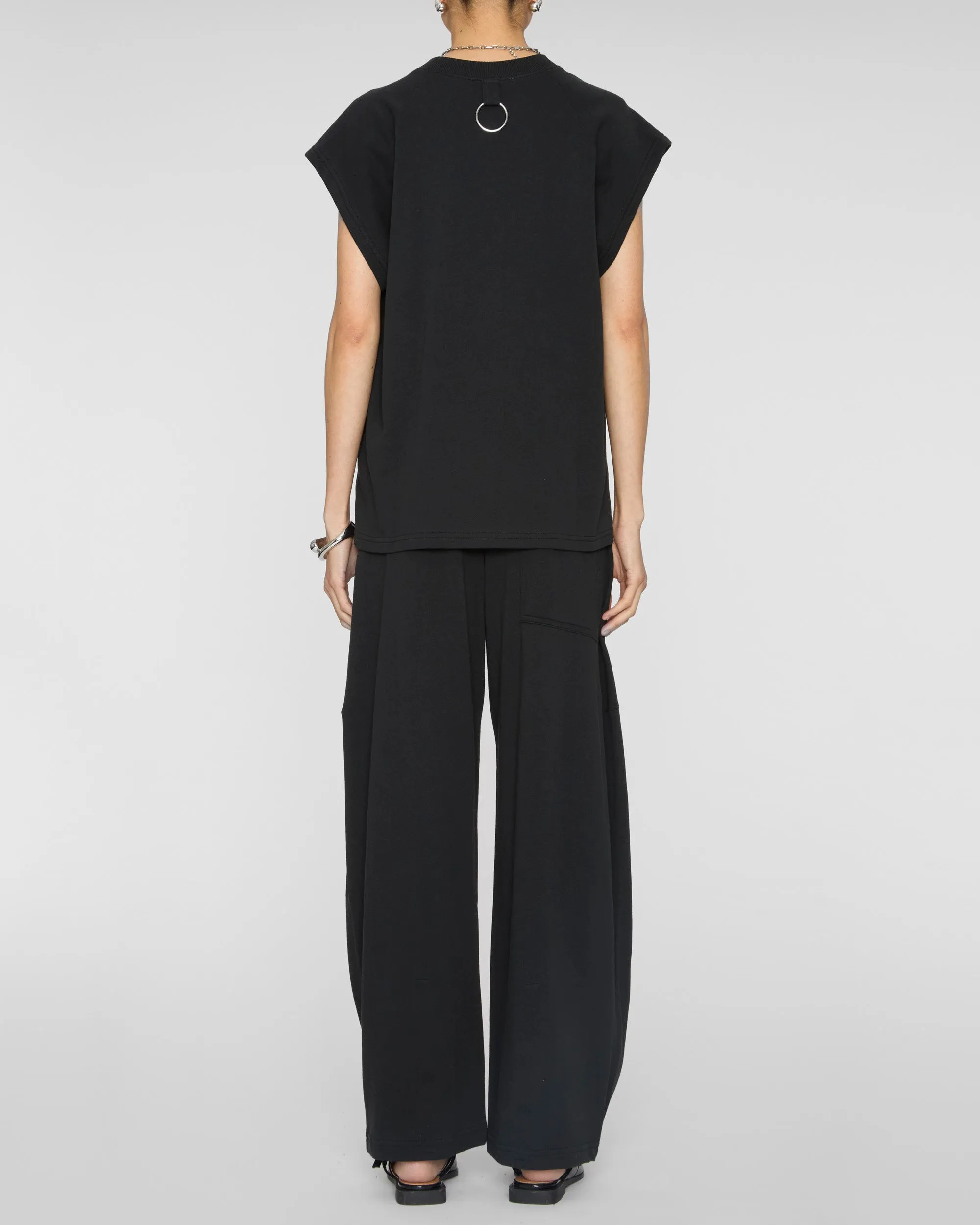 Light Weight Sweatshirting Sleeveless Easy Top in Black