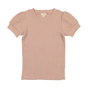 Lil Legs Ribbed Puff Sleeve T-Shirt Short Sleeve - Pink