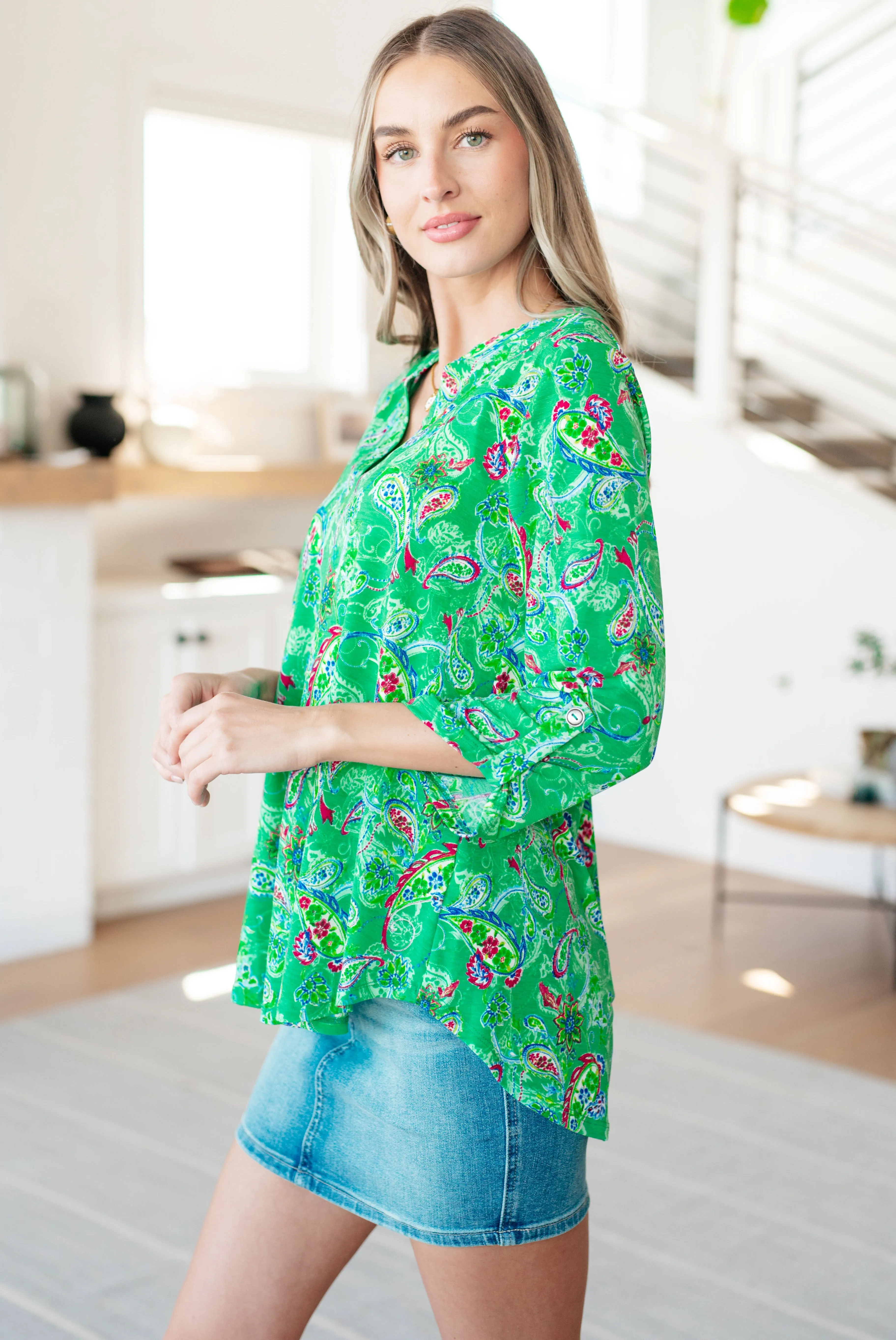 Lizzy Top in Emerald and Magenta Paisley